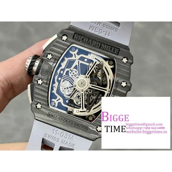 RM011 Chrono NTPT Skeleton Dial Black Crown Grey Rubber Strap KVF A7750 - Image 4