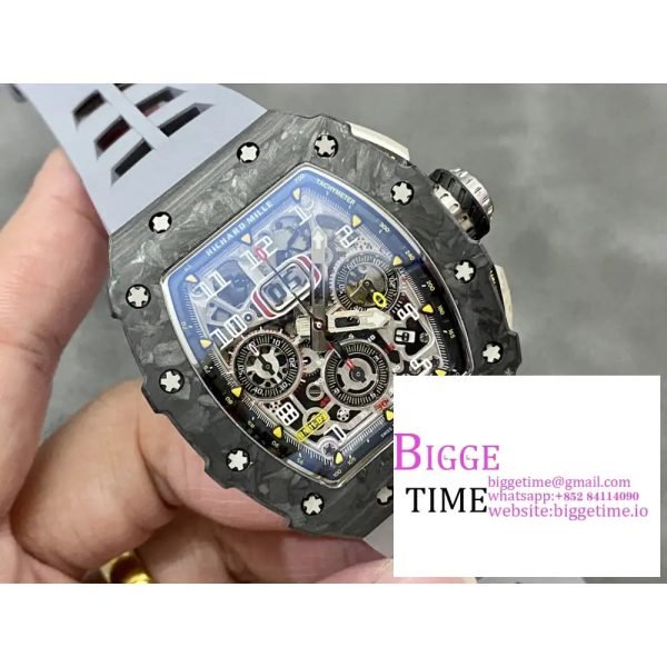 RM011 Chrono NTPT Skeleton Dial Black Crown Grey Rubber Strap KVF A7750 - Image 2