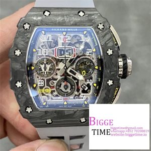 RM011 Chrono NTPT Skeleton Dial Black Crown Grey Rubber Strap KVF A7750