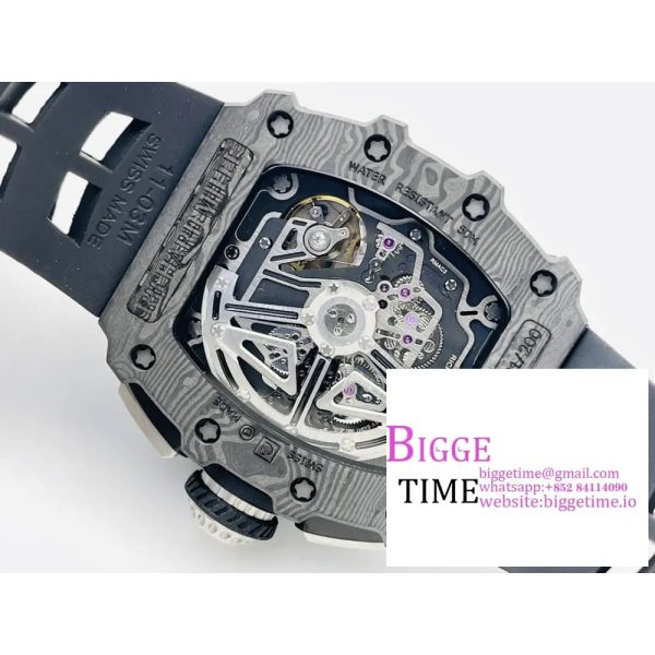 RM011 Chrono NTPT Skeleton Dial Black Crown Black Rubber Strap KVF A7750 - Image 7