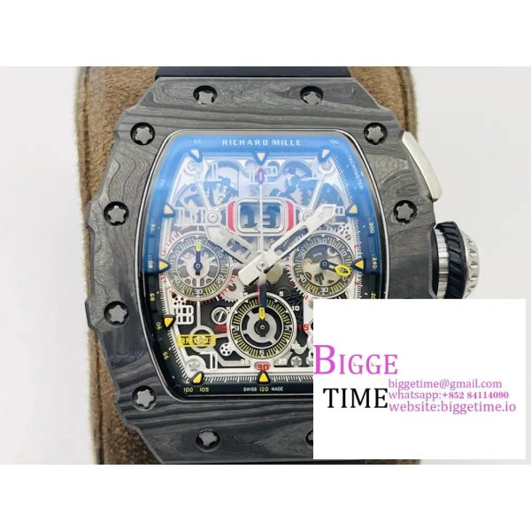 RM011 Chrono NTPT Skeleton Dial Black Crown Black Rubber Strap KVF A7750 - Image 2