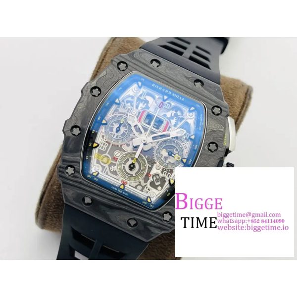 RM011 Chrono NTPT Skeleton Dial Black Crown Black Rubber Strap KVF A7750 - Image 4