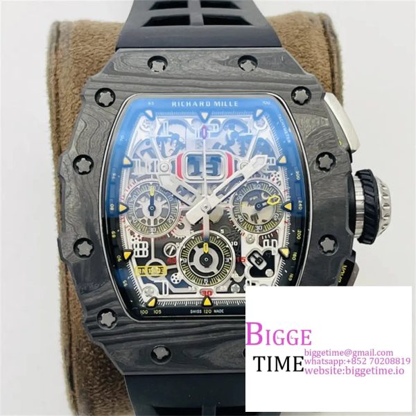 RM011 Chrono NTPT Skeleton Dial Black Crown Black Rubber Strap KVF A7750