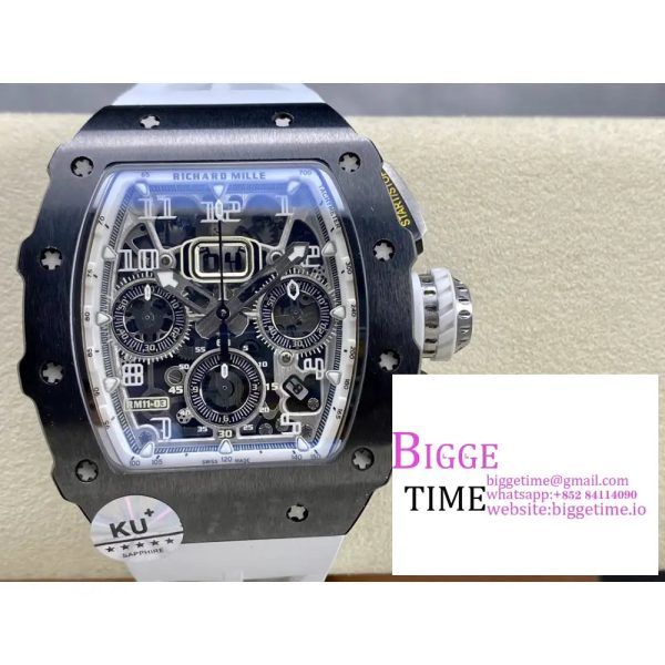 RM011 Chrono White Ceramic Skeleton Dial White Crown White Rubber Strap KVF A7750 - Image 6