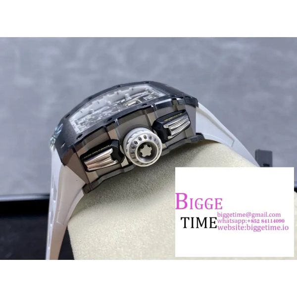 RM011 Chrono White Ceramic Skeleton Dial White Crown White Rubber Strap KVF A7750 - Image 8