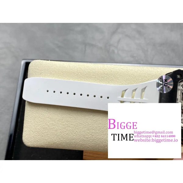 RM011 Chrono White Ceramic Skeleton Dial White Crown White Rubber Strap KVF A7750 - Image 7