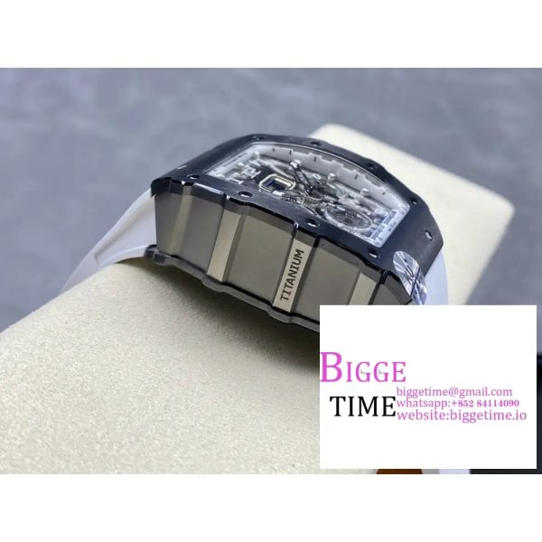 RM011 Chrono White Ceramic Skeleton Dial White Crown White Rubber Strap KVF A7750 - Image 2