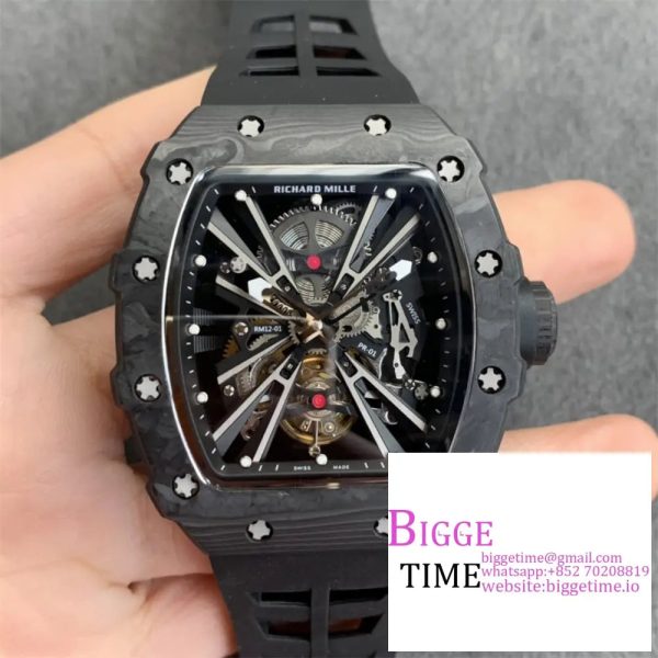 RM012 Transparent Tourbillon NTPT Skeleton Dial Black Crown Black Rubber Strap KVF Tourb