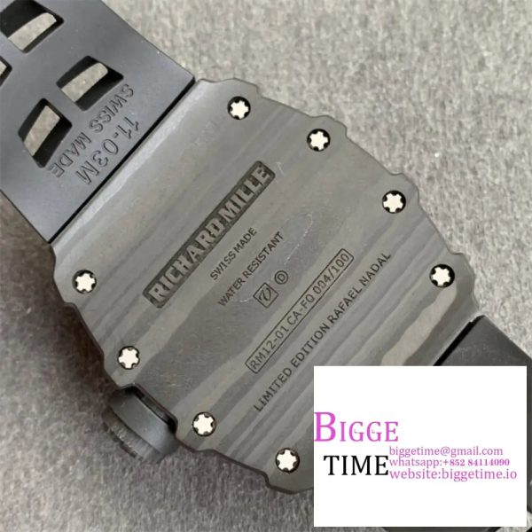 RM012 Transparent Tourbillon NTPT Skeleton Dial Black Crown Black Rubber Strap KVF Tourb - Image 6