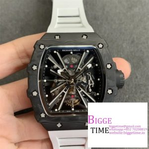 RM012 Transparent Tourbillon NTPT Skeleton Dial Black Crown White Rubber Strap KVF Tourb