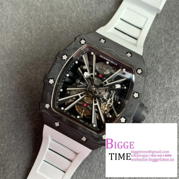 RM012 Transparent Tourbillon NTPT Skeleton Dial Black Crown White Rubber Strap KVF Tourb - Image 2
