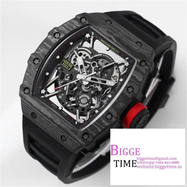 RM035-02 Real NTPT Skeleton Dial Red Crown Black Rubber Strap T+F NH05A - Image 3