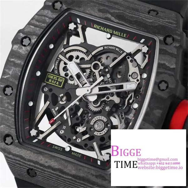 RM035-02 Real NTPT Skeleton Dial Red Crown Black Rubber Strap T+F NH05A - Image 4