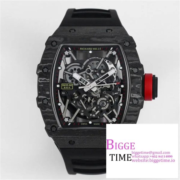 RM035-02 Real NTPT Skeleton Dial Red Crown Black Rubber Strap T+F NH05A