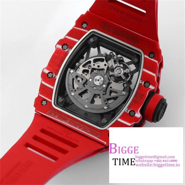 RM035-02 Real NTPT Skeleton Dial Red Crown Red Rubber Strap ZF NH05A - Image 9