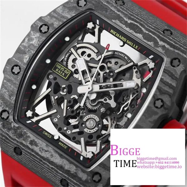RM035-02 Real NTPT Skeleton Dial Red Crown Red Rubber Strap ZF NH05A - Image 4