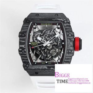 RM035-02 Real NTPT Skeleton Dial Red Crown White Rubber Strap T+F NH05A