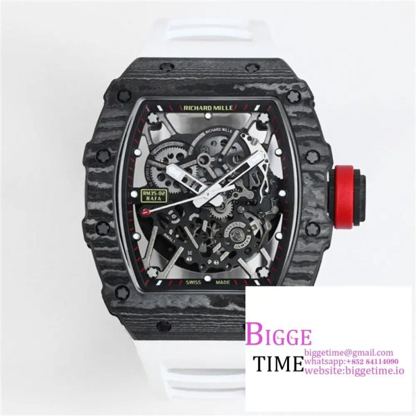 RM035-02 Real NTPT Skeleton Dial Red Crown White Rubber Strap T+F NH05A