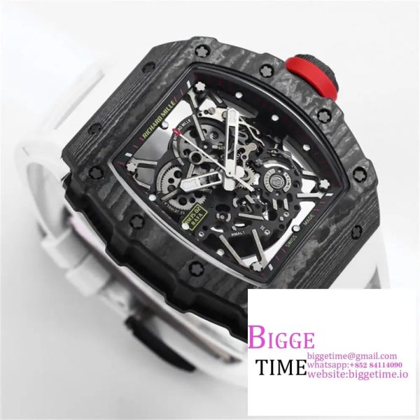 RM035-02 Real NTPT Skeleton Dial Red Crown White Rubber Strap T+F NH05A - Image 5