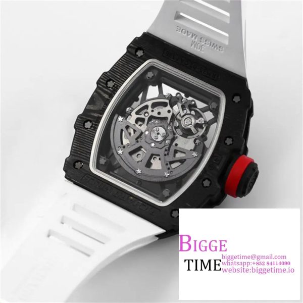 RM035-02 Real NTPT Skeleton Dial Red Crown White Rubber Strap T+F NH05A - Image 6