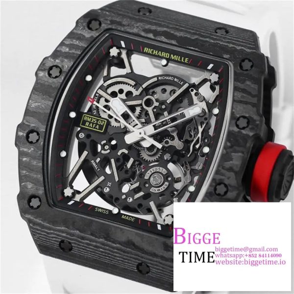 RM035-02 Real NTPT Skeleton Dial Red Crown White Rubber Strap T+F NH05A - Image 3