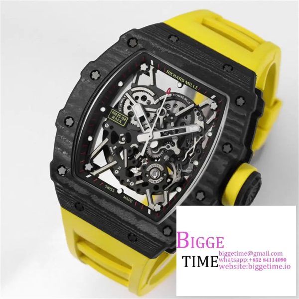 RM035-02 Real NTPT Skeleton Dial Yellow Crown Yellow Rubber Strap T+F NH05A - Image 5