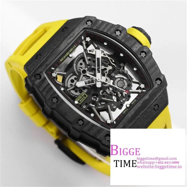 RM035-02 Real NTPT Skeleton Dial Yellow Crown Yellow Rubber Strap T+F NH05A - Image 4