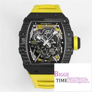 RM035-02 Real NTPT Skeleton Dial Yellow Crown Yellow Rubber Strap T+F NH05A
