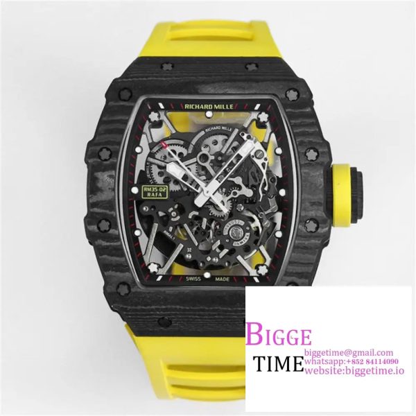 RM035-02 Real NTPT Skeleton Dial Yellow Crown Yellow Rubber Strap T+F NH05A