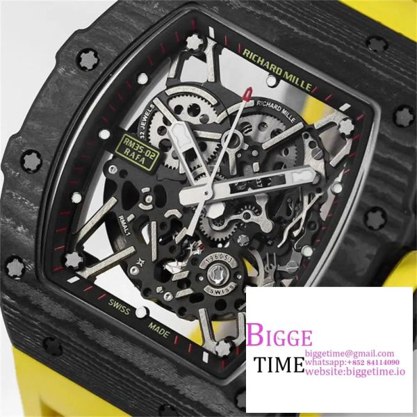 RM035-02 Real NTPT Skeleton Dial Yellow Crown Yellow Rubber Strap T+F NH05A - Image 2