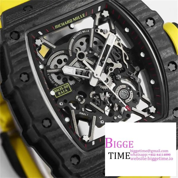 RM035-02 Real NTPT Skeleton Dial Yellow Crown Yellow Rubber Strap T+F NH05A - Image 3