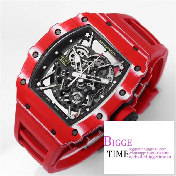 RM035-02 Red Real NTPT Skeleton Dial Red Crown Red Rubber Strap BBRF NH05A - Image 4