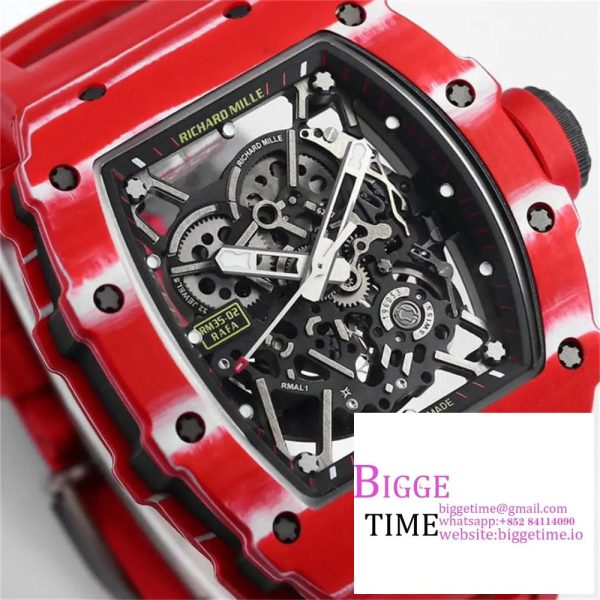 RM035-02 Red Real NTPT Skeleton Dial Red Crown Red Rubber Strap BBRF NH05A - Image 3