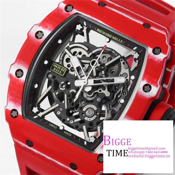 RM035-02 Red Real NTPT Skeleton Dial Red Crown Red Rubber Strap BBRF NH05A - Image 5