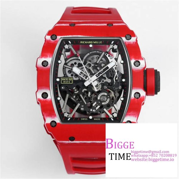 RM035-02 Red Real NTPT Skeleton Dial Red Crown Red Rubber Strap BBRF NH05A