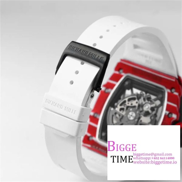RM035-02 Red Real NTPT Skeleton Dial Red Crown White Rubber Strap BBRF NH05A - Image 6