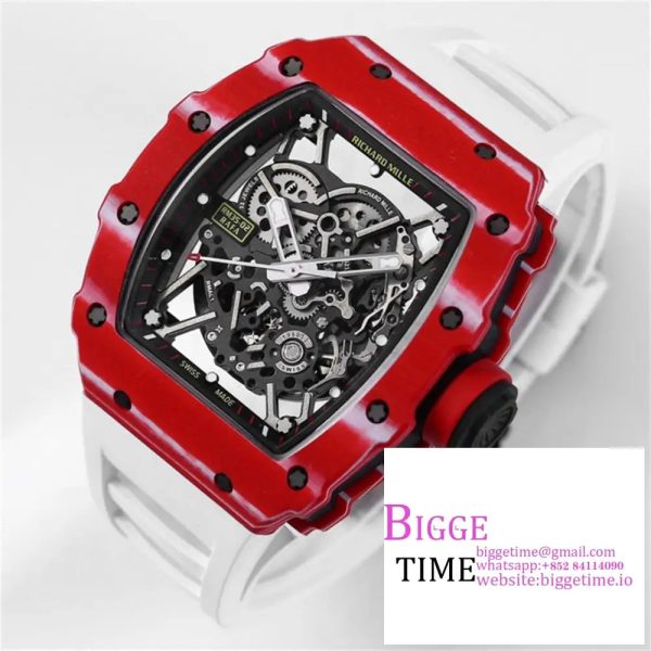 RM035-02 Red Real NTPT Skeleton Dial Red Crown White Rubber Strap BBRF NH05A - Image 3