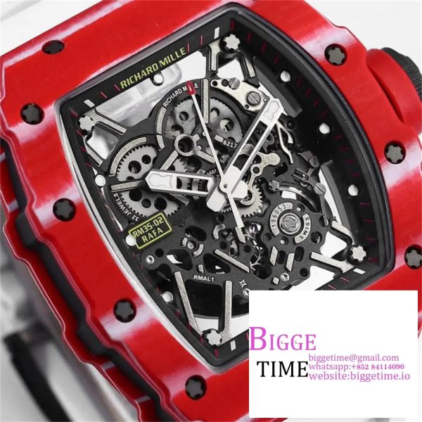RM035-02 Red Real NTPT Skeleton Dial Red Crown White Rubber Strap BBRF NH05A - Image 4