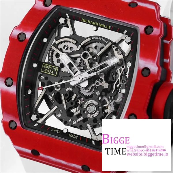 RM035-02 Red Real NTPT Skeleton Dial Red Crown White Rubber Strap BBRF NH05A - Image 2