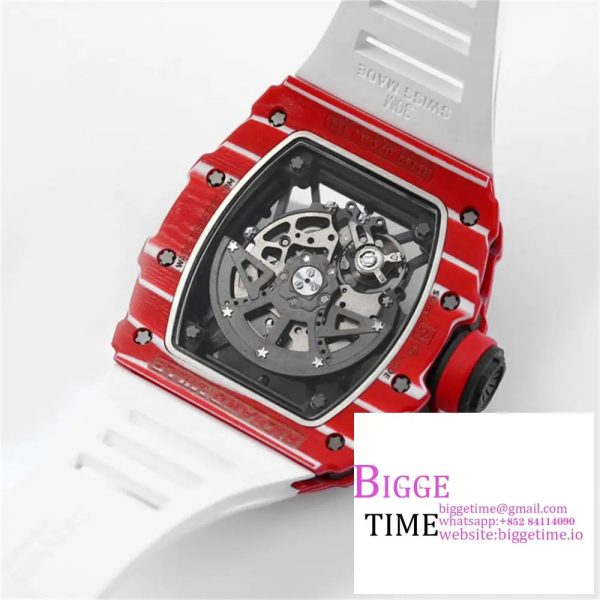 RM035-02 Red Real NTPT Skeleton Dial Red Crown White Rubber Strap BBRF NH05A - Image 7