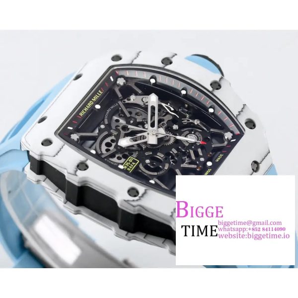 RM035 White Real NTPT Skeleton Dial Blue Crown Blue Rubber Strap RMF NH05A - Image 3