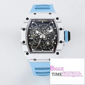 RM035 White Real NTPT Skeleton Dial Blue Crown Blue Rubber Strap RMF NH05A