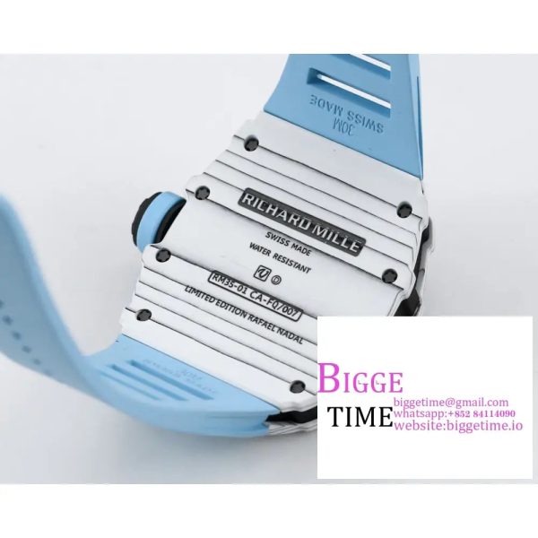 RM035 White Real NTPT Skeleton Dial Blue Crown Blue Rubber Strap RMF NH05A - Image 6