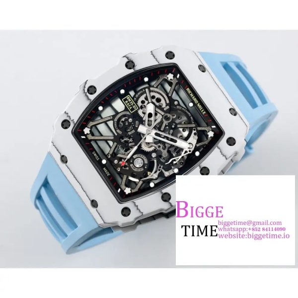 RM035 White Real NTPT Skeleton Dial Blue Crown Blue Rubber Strap RMF NH05A - Image 2
