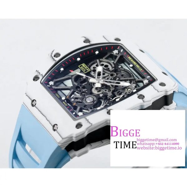 RM035 White Real NTPT Skeleton Dial Blue Crown Blue Rubber Strap RMF NH05A - Image 4