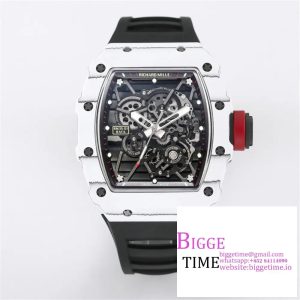 RM035 White Real NTPT Skeleton Dial Red Crown Black Rubber Strap RMF NH05A
