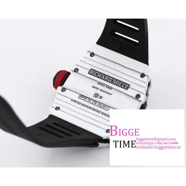 RM035 White Real NTPT Skeleton Dial Red Crown Black Rubber Strap RMF NH05A - Image 9