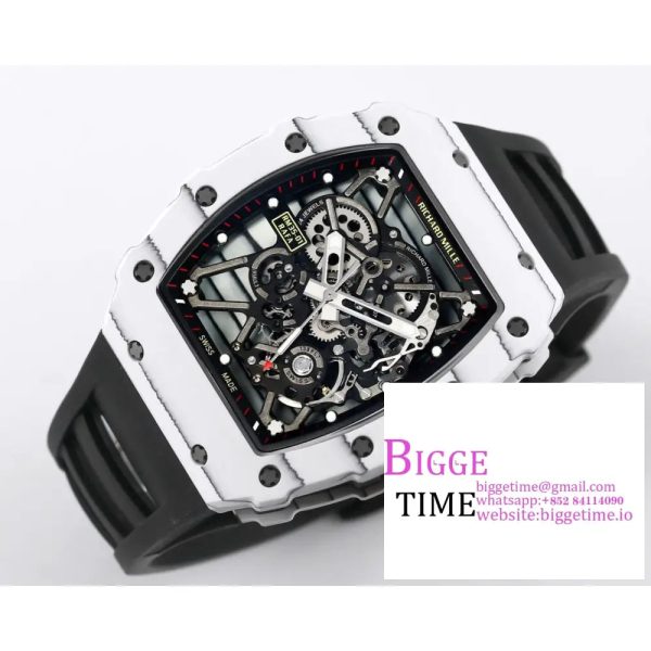 RM035 White Real NTPT Skeleton Dial Red Crown Black Rubber Strap RMF NH05A - Image 3
