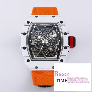 RM035 White Real NTPT Skeleton Dial Red Crown Orange Rubber Strap RMF NH05A