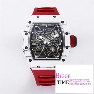 RM035 White Real NTPT Skeleton Dial Red Crown Red Rubber Strap T+F NH05A